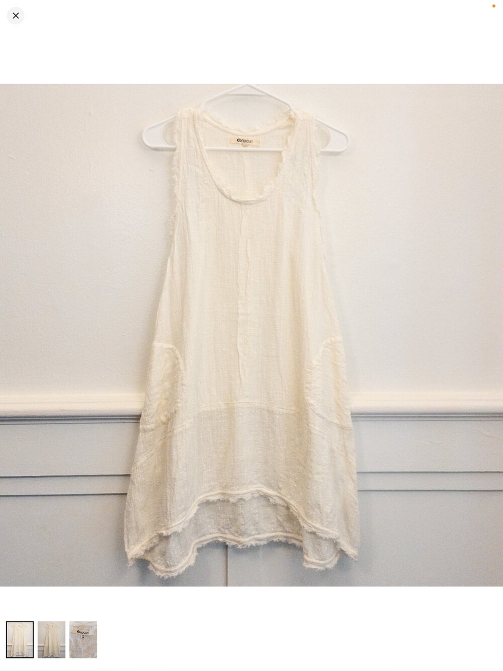 Rip Curl White Gauze Beach Dress – XS Boho Swim Cover-Up with Frayed Hem